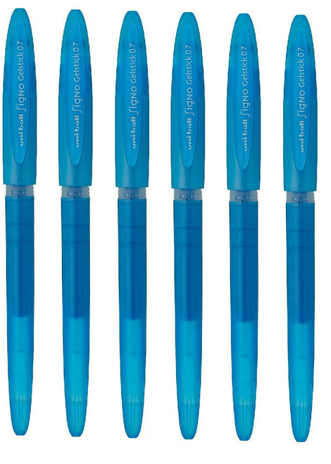 Uni-Ball UM-170 Fluorescent Blue Gel Stick Pen Fine Point 6 Pack