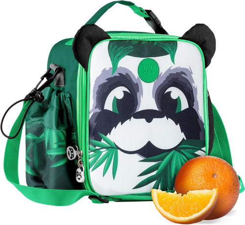 Panda Jungle Insulated Kids Lunch Bag with Adjustable Bottle Holder and Strap