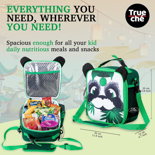 Panda Jungle Insulated Kids Lunch Bag with Adjustable Bottle Holder and Strap