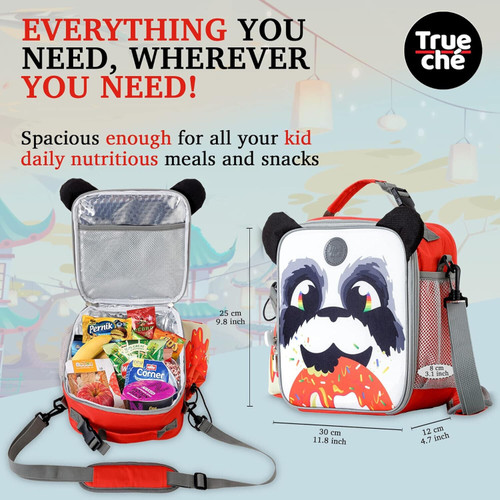 Panda Donut Insulated Kids Lunch Bag with Adjustable Bottle Holder and Strap