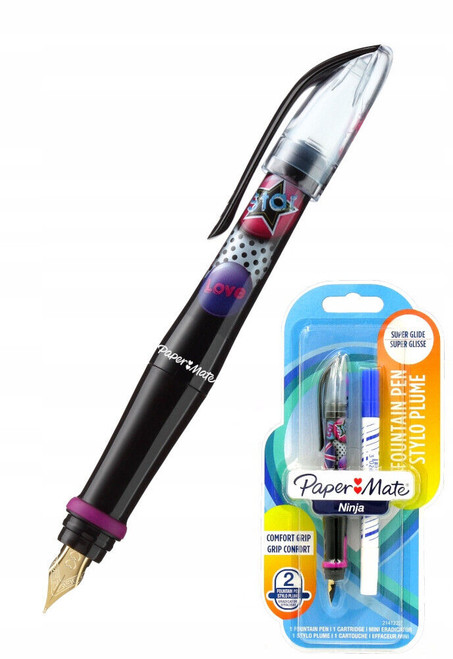 Paper Mate Fountain Pen Ninja Design with Blue Cartridge and Eradicator Pen