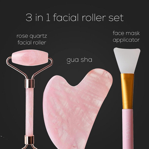 Envie Rose Quartz Facial Roller Set and Storage Bag