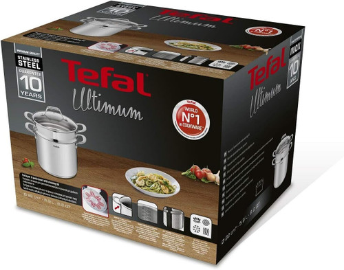 Tefal Ultimum 22cm Stainless Steel Induction Pasta Pot 6.2 litres with Glass Lid