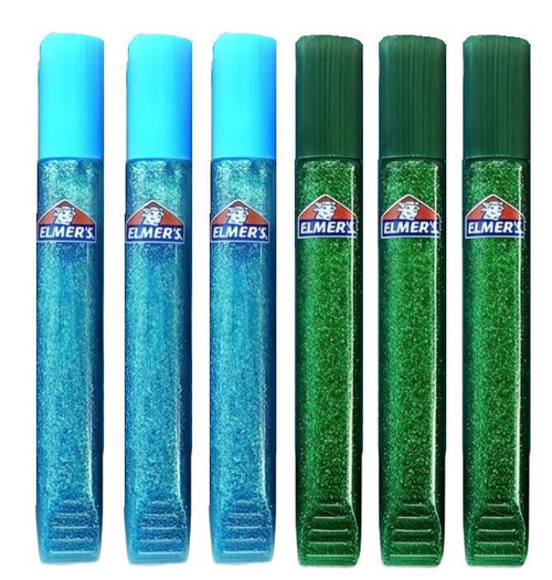 Elmer’s PVA Glitter Glue 10.5ml Pens 3 X Blue and 3 X Green (63ml)