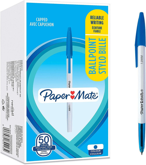 1000 X Paper Mate 045 Ball Point Pens 1.0mm Capped Blue Ink (20 Packs of 50)