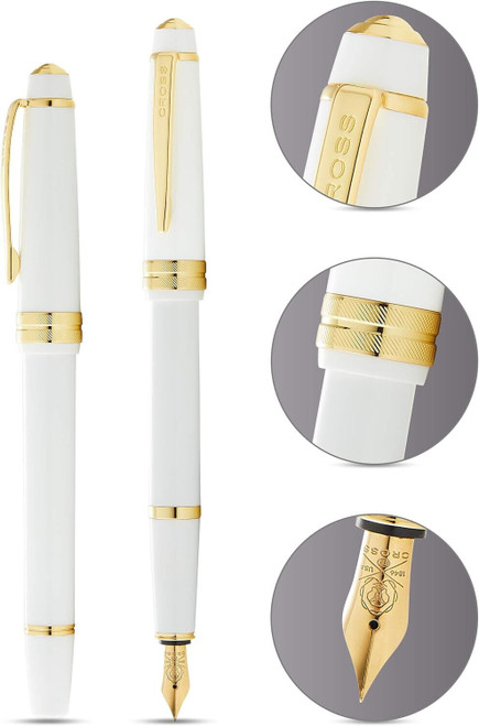 Cross Bailey Light Polished Fine Nib White Resin and Gold Trim Fountain Pen