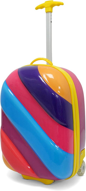 Kids Rainbow Travel Suitcase Purple Fizz Design + Wheels and Pull Up Handle