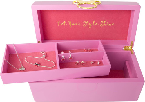 Disney Minnie Mouse Gold Icon Pink Lacquer Wood Jewellery Box