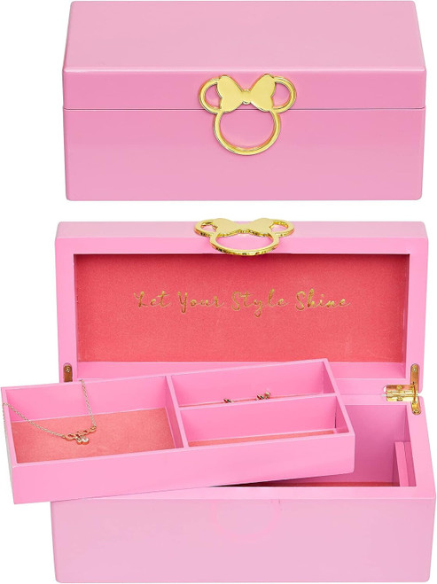 Disney Minnie Mouse Gold Icon Pink Lacquer Wood Jewellery Box