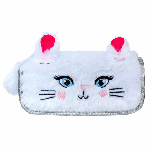 Fluffy Plush Cat Roll Up Pencil Case with Pointy Ears