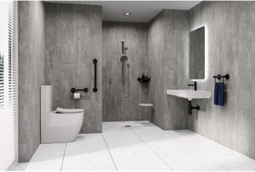 Evekare Chrome Effect 3-spray Pattern Shower Riser Rail Kit with 900mm Grab Bar