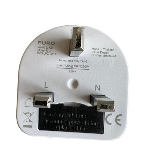 Puro UK Adapter Universal Plug Adapter for 50 Countries to UK 3 Pin Plug (CE) Puro UK Adapter Universal Plug Adapter for 50 Countries to UK 3 Pin Plug (CE)