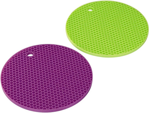 Xavax Silicone Pot Coaster and Heat Proof Mitt Twin Pack Purple and Green 18cm