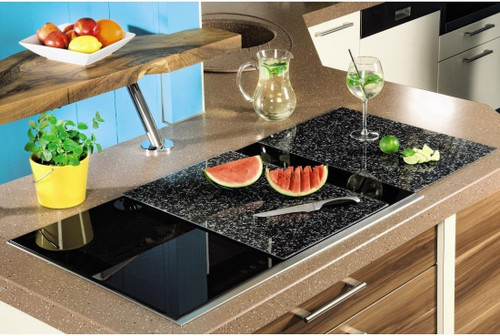 Xavax Hama Granite Design Multi Glass Cutting Boards, Pack of 2 - Black
