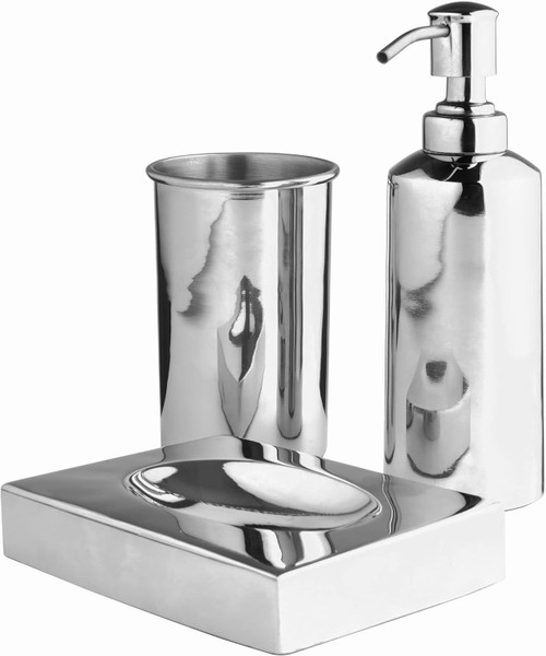 3 Piece Chrome Style Bathroom Accessory Set, Soap Dispenser, Dish and Tumbler