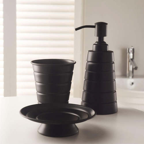 3 Piece Bathroom Accessory Set, Soap Dispenser, Dish and Tumbler Black