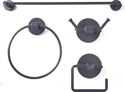 Bathroom Accessory Set Grey with Towel Rail, Ring, Hook and Toilet Roll Holder