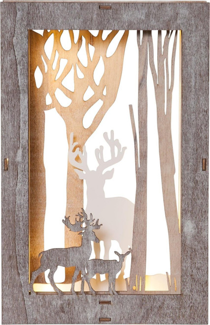 Christmas Wooden Illuminated LED Decoration with Reindeer and Trees