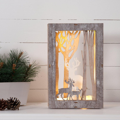 Christmas Wooden Illuminated LED Decoration with Reindeer and Trees