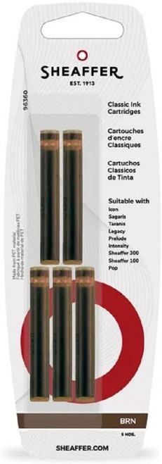Sheaffer Skrip - Classic Fountain Pen Ink Cartridge, Pack of 5, Brown