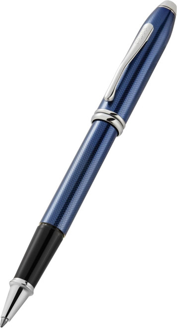 Cross Townsend Rollerball Pen Engraved Diamond Pattern Translucent Blue Cobalt