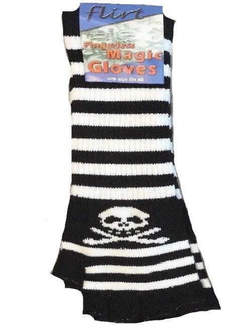 Skull and Crossbone Fingerless Magic Long Gloves