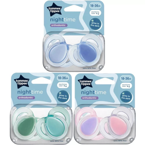 Tommee Tippee Night Time Orthodontic Soother 18-36m 3 Pack (6 Soothers)