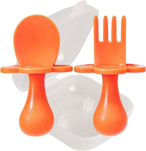 40 X Grabease Baby and Toddler Self-Feeding Utensils Spoon and Fork Set Orange