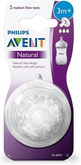 Philips Avent Natural Teat, 3 Months+, Medium Flow, Anti-Colic, Pack of 2