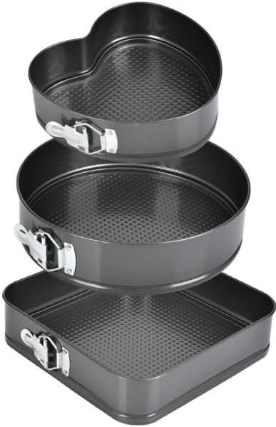 Set of 3 Springform Cake Tins Non-Stick Bakeware Set (Heart, Round and Square)