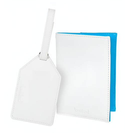 Love Island Travel Set Boxed, Luggage Tag and Passport Holder Blue and White