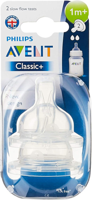 Philips AVENT Slow Flow Classic Teat, 2 Piece 1 Month +