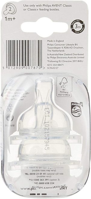 Philips AVENT Slow Flow Classic Teat, 2 Piece 1 Month +