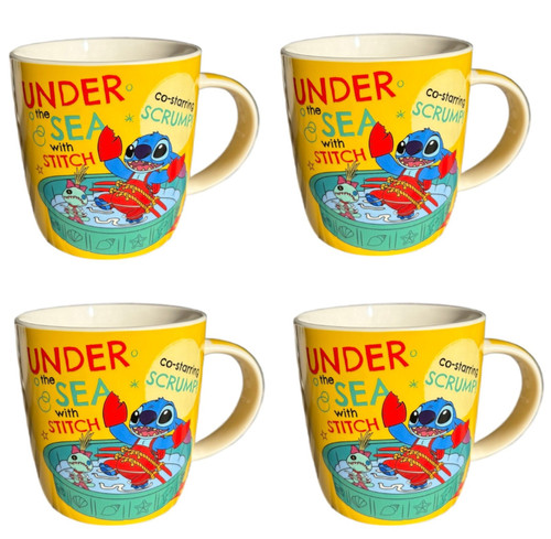 Set of 4 Lilo and Stitch Ceramic Mugs 'Under the Sea' in Yellow