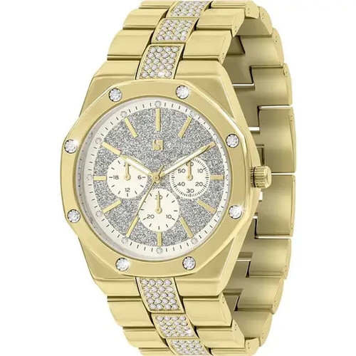 Ladies Gold Plated Stone Set Multi Dial Bracelet Watch