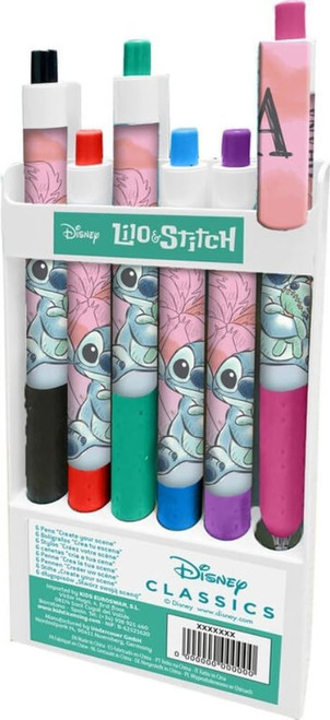 Stitch 'Ohana Means Family' Kids Cartoon Colouring Assorted Marker Pens 6 Piece