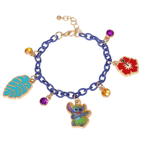 Stitch Charm Bracelet with Stitch and 6 other Charms on a Blue Link Chain