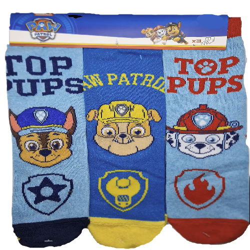 Paw Patrol 3 Pack of Blue Socks, Chase, Marshall and Rubble