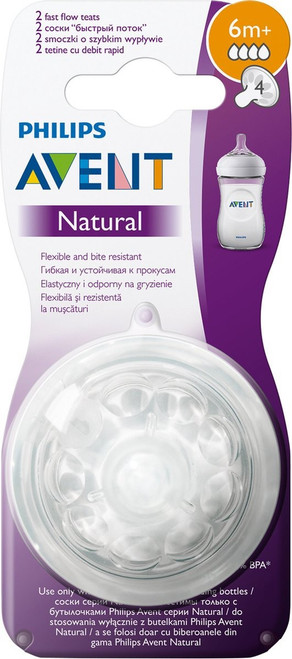 Philips Avent Natural Teat, 6 Months+ Fast Flow Anti-colic Pack of 2 - SCF044/27