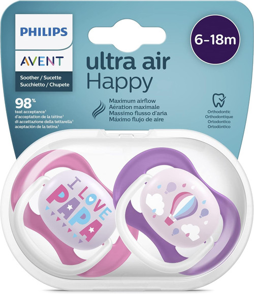 Ultra Air Philips Avent Dummies for 6 to 18 Months Orthodontic and BPA Pack of 2