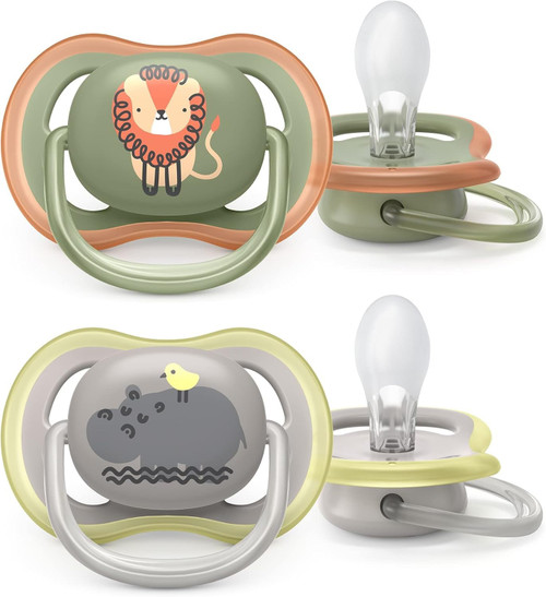 Philips Avent Ultra Air Soother 2 Pack Aged 6-18 M 9SCF085/17) Lion/Hippo