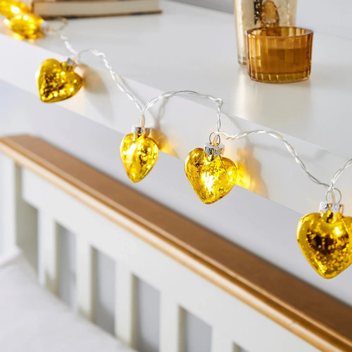 Gold glass heart Battery-powered Warm white 10 LED Indoor String lights