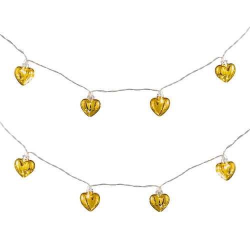 Gold glass heart Battery-powered Warm white 10 LED Indoor String lights