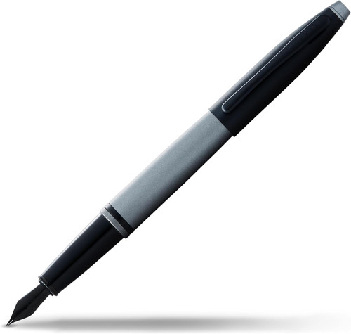 Cross Calais Matte Grey Fountain Pen Fine Nib with Black PVD Appointments