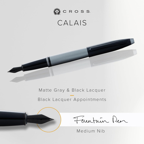 Cross Calais Matte Grey Fountain Pen Fine Nib with Black PVD Appointments