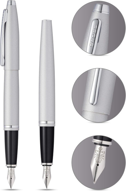 Cross Calais Satin Chrome Fountain Pen Medium Nib with Chrome Appointments