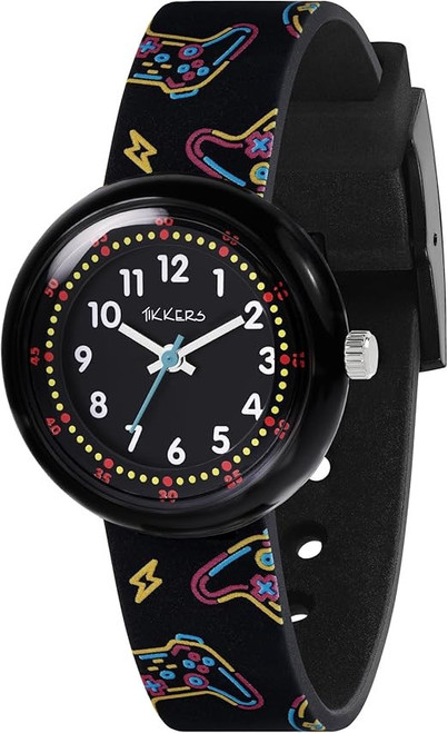Tikkers Kids Black Printed Gamer Strap Analogue Quartz Time Teacher Watch