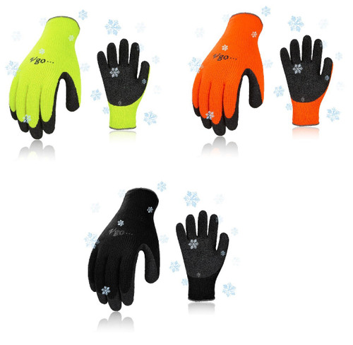 Vgo 3 Pairs Foam Latex Coated Gardening and Work Gloves Orange, Black, Green