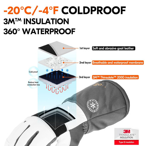 High Dexterity Goat Leather Ski Gloves Thinsulate Touch Screen Waterproof Large