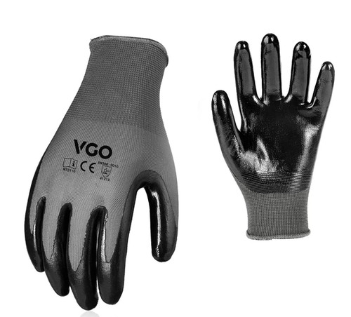 Work Gloves Nitrile Coated, Gardening Gloves Non-Slip Utility Grey Large
